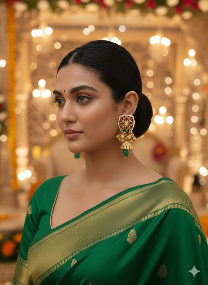 Classic Rajwadi Temple-Inspired Kundan Jhumki