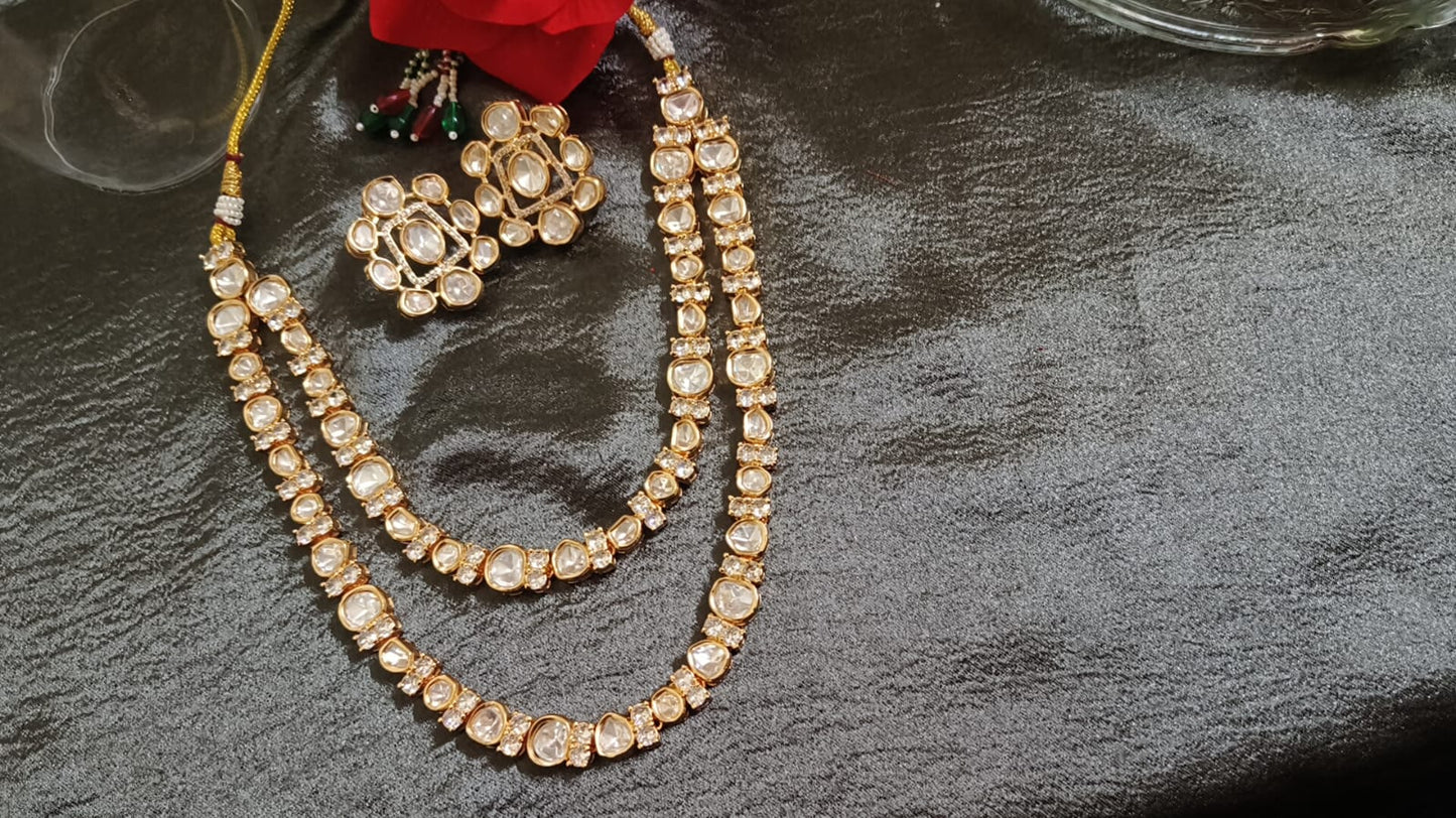 Classic Kundan Long Necklace Set with Stud Earrings